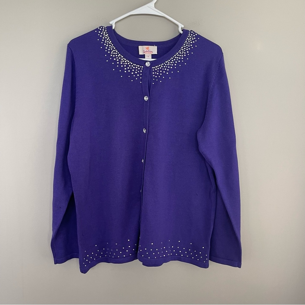 Quacker Factory Purple Rhinestone Cardigan M
